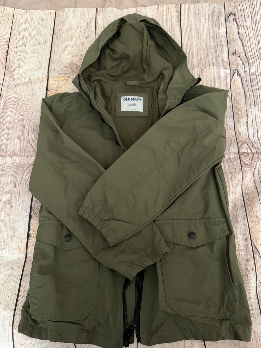 Boys large (10-12) Old Navy Olive Hooded Anorak